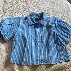 J. Crew Blue and White Puff Sleeve Shirt
